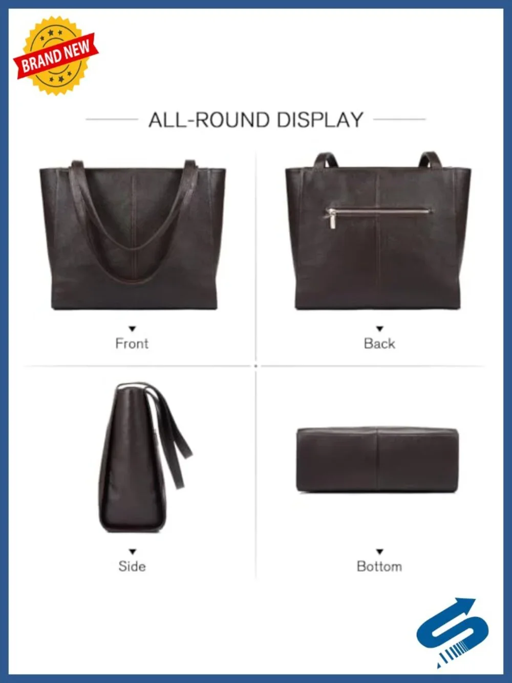 Genuine Leather Tote Bag for Women, Large Capacity, 14